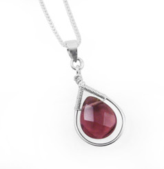 Sterling Silver Wire-wrapped Crystal Teardrop Necklace,  Purple