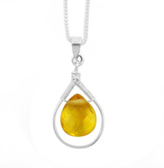Sterling Silver Wire-wrapped Crystal Teardrop Necklace, Yellow