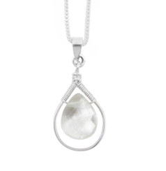 Sterling Silver Wire-Wrapped Crystal Teardrop Necklace, Clear