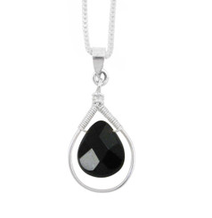 Sterling Silver Wire-Wrapped Crystal Teardrop Necklace, Jet