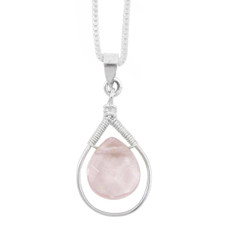 Sterling Silver Wire-Wrapped Crystal Teardrop Necklace, Pink
