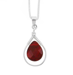 Sterling Silver Wire-Wrapped Crystal Teardrop Necklace, Red