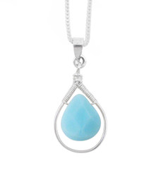 Sterling Silver Wire-Wrapped Crystal Teardrop Necklace, Sky Blue