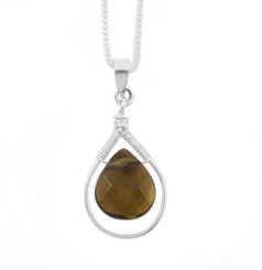 Sterling Silver Wire-wrapped Crystal Teardrop Necklace, Smoky
