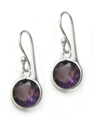 Sterling Silver Round Crystal Drop Earrings, Purple