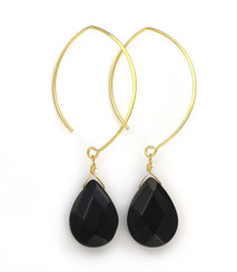 Gold Plated Sterling Silver Teardrop Crystals on Modern Elliptical Hook Earrings, Black