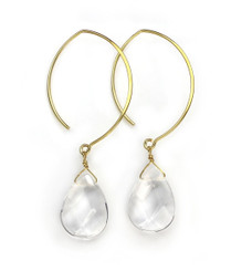 Gold Plated Sterling Silver Teardrop Crystals on Modern Elliptical Hook Earrings, Clear
