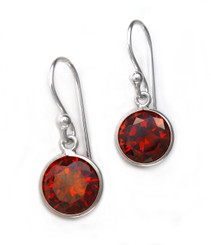 Sterling Silver Round Crystal Drop Earrings, Red