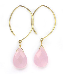 Gold Plated Sterling Silver Teardrop Crystals on Modern Elliptical Hook Earrings, Rose