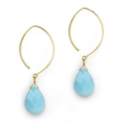 Gold Plated Sterling Silver Teardrop Crystals on Modern Elliptical Hook Earrings, Sky Blue