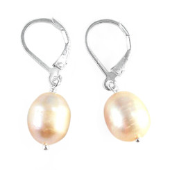 Large Peach Pearl & Sterling Silver Drop Earrings
