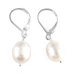 Large Pearl & Sterling Silver Drop Earrings