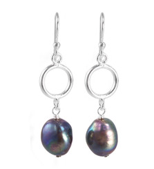 Peacock Pearl & Sterling Silver Circle Drop Earrings