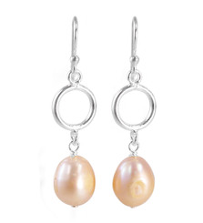 Peach Pearl & Sterling Silver Circle Drop Earrings