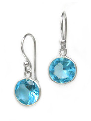Sterling Silver Round Crystal Drop Earrings, Aqua