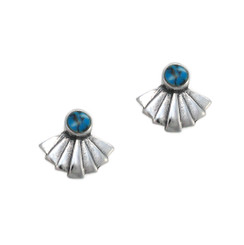 Sterling Silver Stone and Pleated Fan Stud Post Earrings, Turquoise