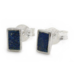 Sterling Silver Everyday Stone Inlay Rectangle Stud Post Earrings, Lapis