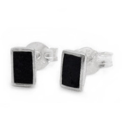 Sterling Silver Everyday Stone Inlay Rectangle Stud Post Earrings, Onyx