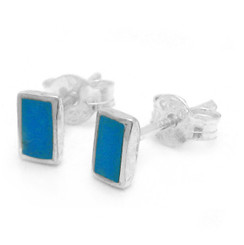 Sterling Silver Everyday Stone Inlay Rectangle Stud Post Earrings, Turquoise