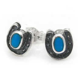 Sterling Silver Lucky Horseshoe Stone Stud Post Earrings, Turquoise