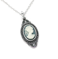 Sterling Silver "Aldine" Resin Cameo Necklace Adjustable Chain 16-18", Blue