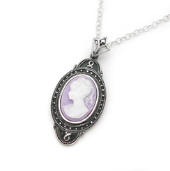 Sterling Silver "Aldine" Resin Cameo Necklace Adjustable Chain 16-18", Lavender
