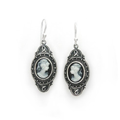 Sterling Silver "Aldine" Resin Cameo Earrings, Black