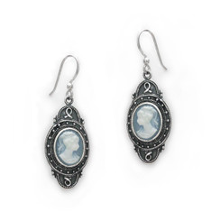 Sterling Silver "Aldine" Resin Cameo Earrings, Blue