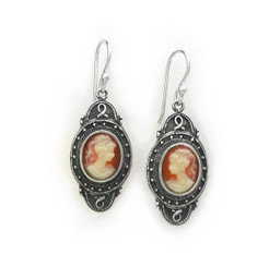 Sterling Silver "Aldine" Resin Cameo Earrings, Salmon
