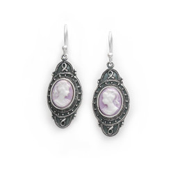 Sterling Silver "Aldine" Resin Cameo Earrings, Lavender