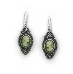 Sterling Silver "Aldine" Resin Cameo Earrings, Green