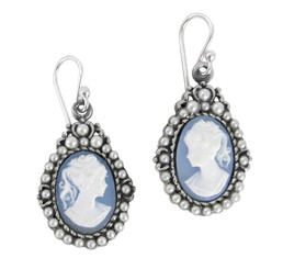 Sterling Silver "Louisa" Resin Cameo Pearlized Beads Earrings, Blue
