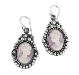 Sterling Silver "Louisa" Resin Cameo Pearlized Beads Frame Earrings, Lavender