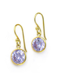 Gold Plated Sterling Silver Sparkling Round Crystal Drop Earrings, Lavender