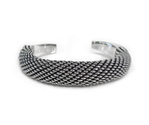 Sterling Silver Woven Rounded Dome Cuff Bracelet