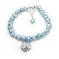 Sterling Silver Shell Charm Pearl Bracelet, Adjustable 7.5" - 8.5"