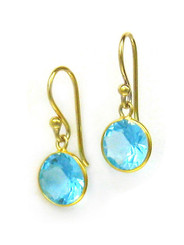 Gold Plated Sterling Silver Sparkling Round Crystal Drop Earrings, Aqua
