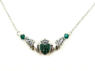 Claddagh Irish Sterling Silver Friendship Necklace, Green
