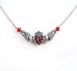 Claddagh Irish Sterling Silver Friendship Necklace, Red