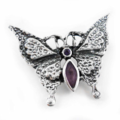 Sterling Silver Crystal Butterfly Pin, Purple