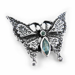 Sterling Silver Crystal Butterfly Pin, Aqua