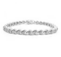 Sterling Silver Crystal Nestling Hearts Link Tennis Bracelet, Clear