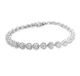 Sterling Silver Crystal Hearts Link Tennis Bracelet, Clear