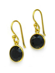 Gold Plated Sterling Silver Sparkling Round Crystal Drop Earrings, Black