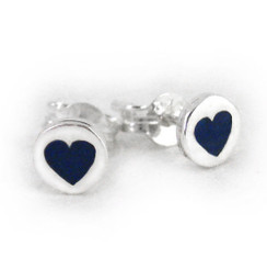 Sterling Silver Navy Enamelled Heart Circle Post Earrings