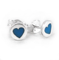 Sterling Silver Aqua Enamelled Heart Circle Post Earrings