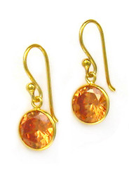 Gold Plated Sterling Silver Sparkling Round Crystal Drop Earrings, Champagne
