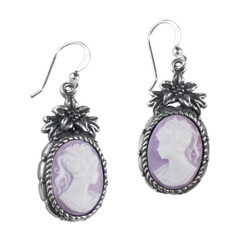 Sterling Silver Flower Topped Resin Cameo Earrings - Lavender