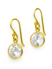 Gold Plated Sterling Silver Sparkling Round Cubic Zirconia Drop Earrings, Clear