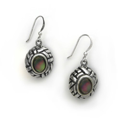 Sterling Silver Shell and Woven Frame "Arlene" Earrings, Black Shell